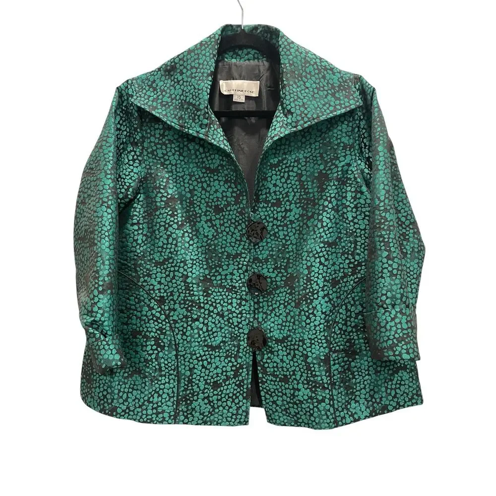 Caroline Rose Jacket XS Green Black Textured Embossed Dot Art to Wear Lagenlook